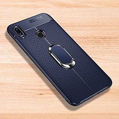 Silikon Hülle Handyhülle Gummi Schutzhülle Leder Tasche mit Magnetisch Fingerring Ständer für Xiaomi Redmi Note 7 Pro Blau
