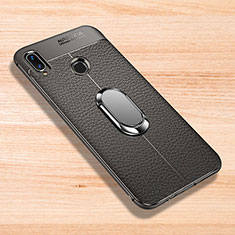Silikon Hülle Handyhülle Gummi Schutzhülle Leder Tasche mit Magnetisch Fingerring Ständer für Xiaomi Redmi Note 7 Pro Grau