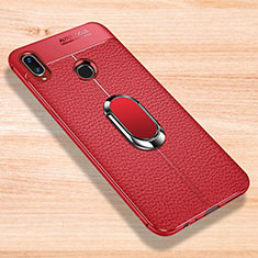 Silikon Hülle Handyhülle Gummi Schutzhülle Leder Tasche mit Magnetisch Fingerring Ständer für Xiaomi Redmi Note 7 Pro Rot