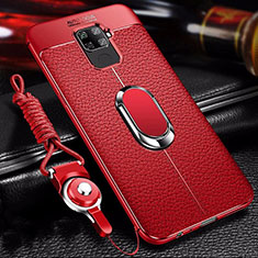 Silikon Hülle Handyhülle Gummi Schutzhülle Leder Tasche mit Magnetisch Fingerring Ständer S01 für Huawei Mate 30 Lite Rot