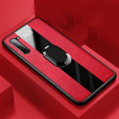 Silikon Hülle Handyhülle Gummi Schutzhülle Leder Tasche mit Magnetisch Fingerring Ständer S01 für Oppo K7 5G Rot