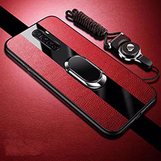 Silikon Hülle Handyhülle Gummi Schutzhülle Leder Tasche mit Magnetisch Fingerring Ständer S01 für Oppo Reno Ace Rot