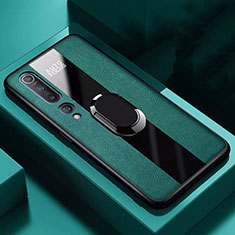Silikon Hülle Handyhülle Gummi Schutzhülle Leder Tasche mit Magnetisch Fingerring Ständer S01 für Xiaomi Mi 10 Grün