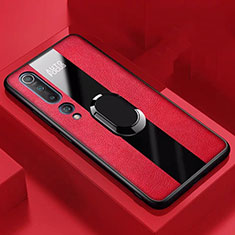 Silikon Hülle Handyhülle Gummi Schutzhülle Leder Tasche mit Magnetisch Fingerring Ständer S01 für Xiaomi Mi 10 Rot