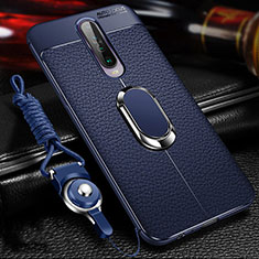 Silikon Hülle Handyhülle Gummi Schutzhülle Leder Tasche mit Magnetisch Fingerring Ständer S01 für Xiaomi Poco X2 Blau