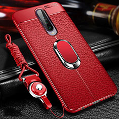 Silikon Hülle Handyhülle Gummi Schutzhülle Leder Tasche mit Magnetisch Fingerring Ständer S01 für Xiaomi Poco X2 Rot