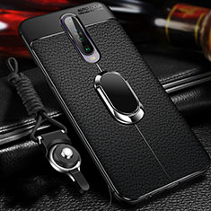 Silikon Hülle Handyhülle Gummi Schutzhülle Leder Tasche mit Magnetisch Fingerring Ständer S01 für Xiaomi Redmi K30 5G Schwarz