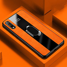 Silikon Hülle Handyhülle Gummi Schutzhülle Leder Tasche mit Magnetisch Fingerring Ständer S02 für Huawei Honor 9X Orange