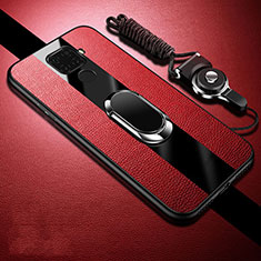 Silikon Hülle Handyhülle Gummi Schutzhülle Leder Tasche mit Magnetisch Fingerring Ständer S02 für Huawei Mate 30 Lite Rot