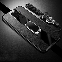 Silikon Hülle Handyhülle Gummi Schutzhülle Leder Tasche mit Magnetisch Fingerring Ständer S02 für Huawei Nova 5i Pro Schwarz