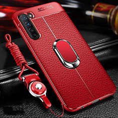Silikon Hülle Handyhülle Gummi Schutzhülle Leder Tasche mit Magnetisch Fingerring Ständer S02 für Oppo Find X2 Lite Rot