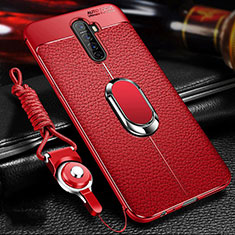 Silikon Hülle Handyhülle Gummi Schutzhülle Leder Tasche mit Magnetisch Fingerring Ständer S02 für Realme X2 Pro Rot