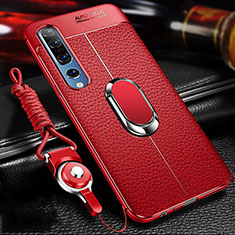 Silikon Hülle Handyhülle Gummi Schutzhülle Leder Tasche mit Magnetisch Fingerring Ständer S02 für Xiaomi Mi 10 Pro Rot