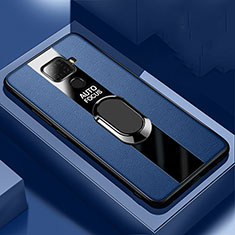 Silikon Hülle Handyhülle Gummi Schutzhülle Leder Tasche mit Magnetisch Fingerring Ständer S03 für Huawei Mate 30 Lite Blau