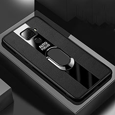 Silikon Hülle Handyhülle Gummi Schutzhülle Leder Tasche mit Magnetisch Fingerring Ständer S03 für Huawei Mate 30 Lite Schwarz