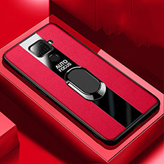 Silikon Hülle Handyhülle Gummi Schutzhülle Leder Tasche mit Magnetisch Fingerring Ständer S03 für Huawei Nova 5i Pro Rot