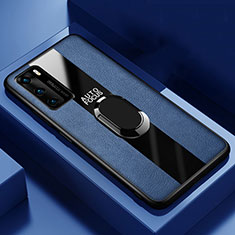 Silikon Hülle Handyhülle Gummi Schutzhülle Leder Tasche mit Magnetisch Fingerring Ständer S03 für Huawei P40 Blau