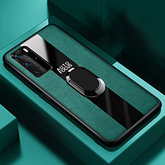 Silikon Hülle Handyhülle Gummi Schutzhülle Leder Tasche mit Magnetisch Fingerring Ständer S03 für Huawei P40 Pro Grün