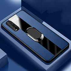 Silikon Hülle Handyhülle Gummi Schutzhülle Leder Tasche mit Magnetisch Fingerring Ständer S03 für Oppo Find X2 Blau