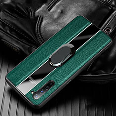 Silikon Hülle Handyhülle Gummi Schutzhülle Leder Tasche mit Magnetisch Fingerring Ständer S03 für Oppo Find X2 Lite Grün