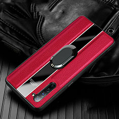 Silikon Hülle Handyhülle Gummi Schutzhülle Leder Tasche mit Magnetisch Fingerring Ständer S03 für Oppo Find X2 Lite Rot