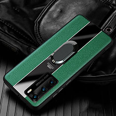 Silikon Hülle Handyhülle Gummi Schutzhülle Leder Tasche mit Magnetisch Fingerring Ständer S04 für Huawei P40 Grün