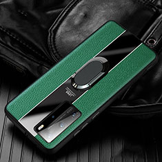 Silikon Hülle Handyhülle Gummi Schutzhülle Leder Tasche mit Magnetisch Fingerring Ständer S04 für Huawei P40 Pro Grün