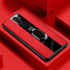 Silikon Hülle Handyhülle Gummi Schutzhülle Leder Tasche mit Magnetisch Fingerring Ständer S04 für Oppo A11X Rot