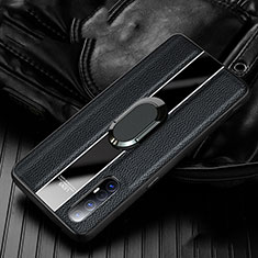 Silikon Hülle Handyhülle Gummi Schutzhülle Leder Tasche mit Magnetisch Fingerring Ständer S04 für Oppo Find X2 Neo Schwarz