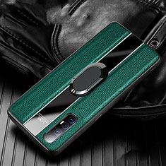 Silikon Hülle Handyhülle Gummi Schutzhülle Leder Tasche mit Magnetisch Fingerring Ständer S04 für Oppo Reno3 Pro Grün