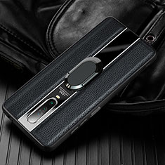 Silikon Hülle Handyhülle Gummi Schutzhülle Leder Tasche mit Magnetisch Fingerring Ständer S04 für Xiaomi Redmi K30 5G Schwarz