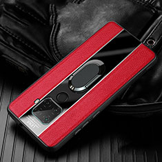 Silikon Hülle Handyhülle Gummi Schutzhülle Leder Tasche mit Magnetisch Fingerring Ständer S05 für Huawei Mate 30 Lite Rot