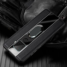 Silikon Hülle Handyhülle Gummi Schutzhülle Leder Tasche mit Magnetisch Fingerring Ständer S05 für Huawei Nova 5z Schwarz