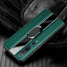 Silikon Hülle Handyhülle Gummi Schutzhülle Leder Tasche mit Magnetisch Fingerring Ständer S06 für Xiaomi Mi 10 Pro Grün