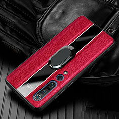 Silikon Hülle Handyhülle Gummi Schutzhülle Leder Tasche mit Magnetisch Fingerring Ständer S06 für Xiaomi Mi 10 Pro Rot