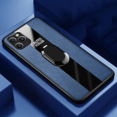 Silikon Hülle Handyhülle Gummi Schutzhülle Leder Tasche mit Magnetisch Fingerring Ständer T01 für Apple iPhone 11 Pro Blau