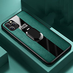 Silikon Hülle Handyhülle Gummi Schutzhülle Leder Tasche mit Magnetisch Fingerring Ständer T01 für Apple iPhone 11 Pro Grün