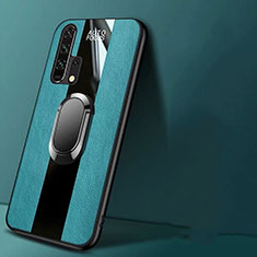 Silikon Hülle Handyhülle Gummi Schutzhülle Leder Tasche mit Magnetisch Fingerring Ständer T01 für Huawei Honor 20 Pro Grün