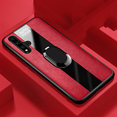 Silikon Hülle Handyhülle Gummi Schutzhülle Leder Tasche mit Magnetisch Fingerring Ständer T01 für Huawei Honor 20 Pro Rot