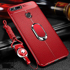 Silikon Hülle Handyhülle Gummi Schutzhülle Leder Tasche mit Magnetisch Fingerring Ständer T01 für Huawei Honor View 20 Rot