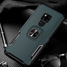 Silikon Hülle Handyhülle Gummi Schutzhülle Leder Tasche mit Magnetisch Fingerring Ständer T01 für Huawei Mate 20 Grün