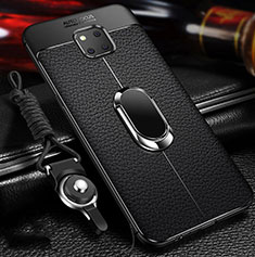 Silikon Hülle Handyhülle Gummi Schutzhülle Leder Tasche mit Magnetisch Fingerring Ständer T01 für Huawei Mate 20 Pro Schwarz