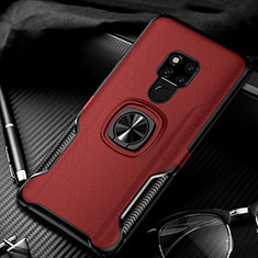 Silikon Hülle Handyhülle Gummi Schutzhülle Leder Tasche mit Magnetisch Fingerring Ständer T01 für Huawei Mate 20 Rot