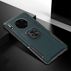 Silikon Hülle Handyhülle Gummi Schutzhülle Leder Tasche mit Magnetisch Fingerring Ständer T01 für Huawei Mate 30 5G Grün