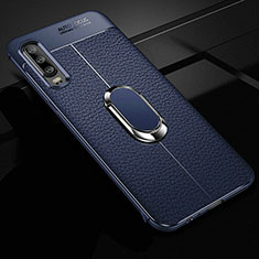 Silikon Hülle Handyhülle Gummi Schutzhülle Leder Tasche mit Magnetisch Fingerring Ständer T01 für Huawei P30 Blau