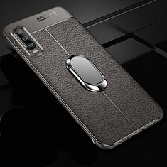 Silikon Hülle Handyhülle Gummi Schutzhülle Leder Tasche mit Magnetisch Fingerring Ständer T01 für Huawei P30 Grau