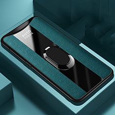 Silikon Hülle Handyhülle Gummi Schutzhülle Leder Tasche mit Magnetisch Fingerring Ständer T01 für Oppo Find X Grün