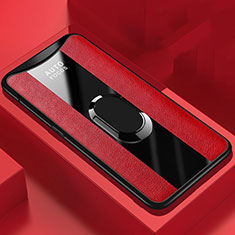 Silikon Hülle Handyhülle Gummi Schutzhülle Leder Tasche mit Magnetisch Fingerring Ständer T01 für Oppo Find X Rot