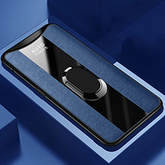 Silikon Hülle Handyhülle Gummi Schutzhülle Leder Tasche mit Magnetisch Fingerring Ständer T01 für Oppo Find X Super Flash Edition Blau