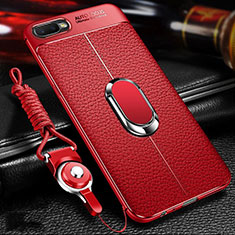 Silikon Hülle Handyhülle Gummi Schutzhülle Leder Tasche mit Magnetisch Fingerring Ständer T01 für Oppo K1 Rot